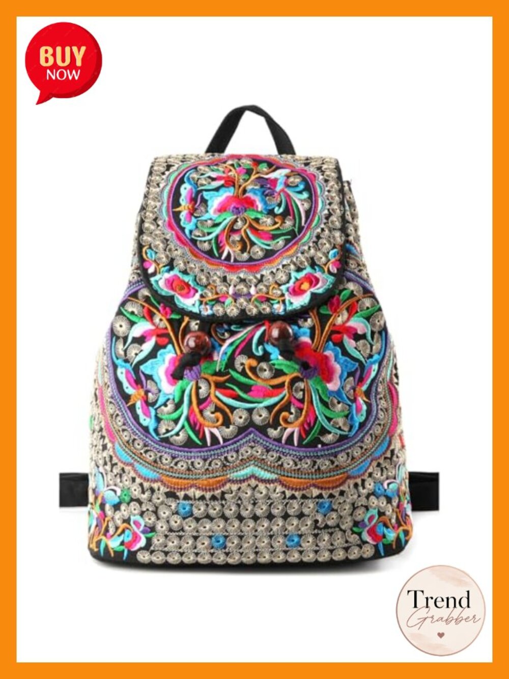 Vintage Embroidered Canvas Backpack Floral Daypack Travel Handbag